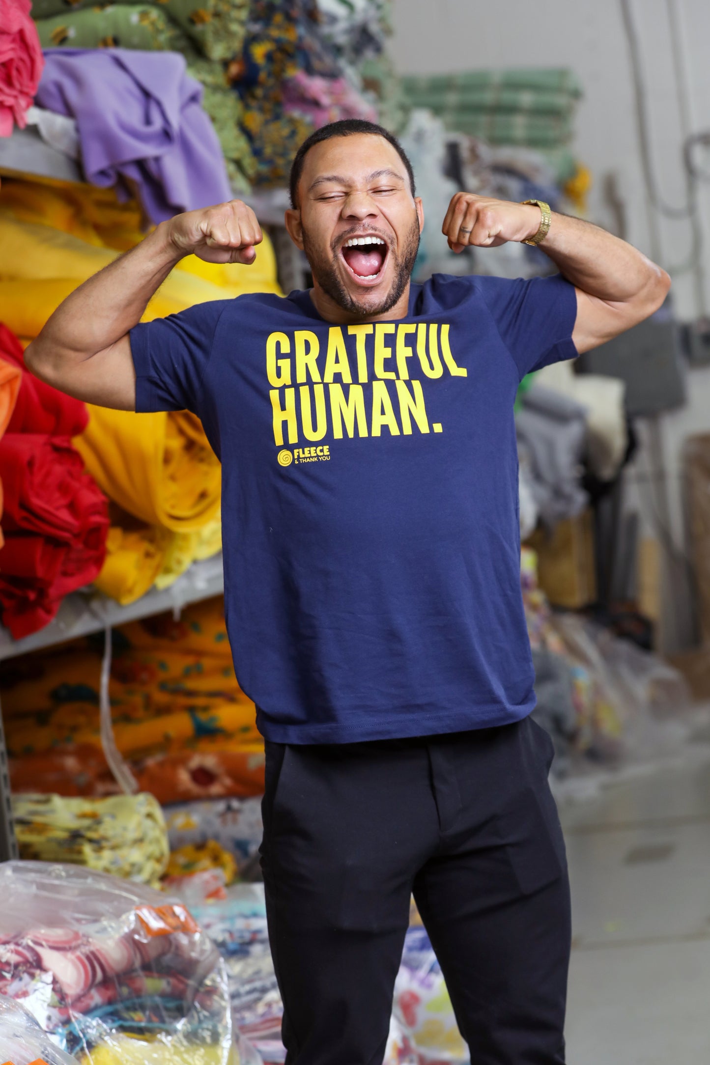 Grateful Human Maize and Blue Tee