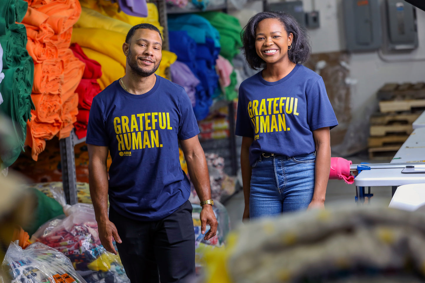 Grateful Human Maize and Blue Tee